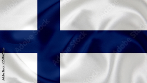 Close up of Finland flag waving in the wind with detailed fabric texture