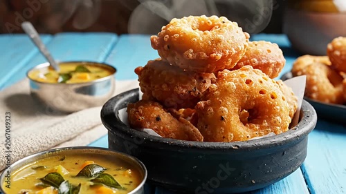 Medu vada with sambar and coconut chutney
