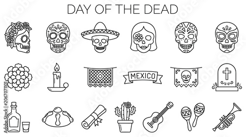 Fotografía Traditional day of dead festival icon set for ceremony.