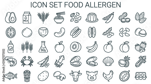 Cuadro en lienzo Food allergen icon set with common allergens.