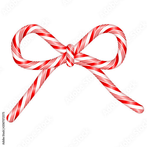 Candy cane Bow, glossy red and white peppermint Christmas clip art for party, holiday celebrations, posters, decorations for presents, Christmas tree toppers, ornaments, cards, journals. 