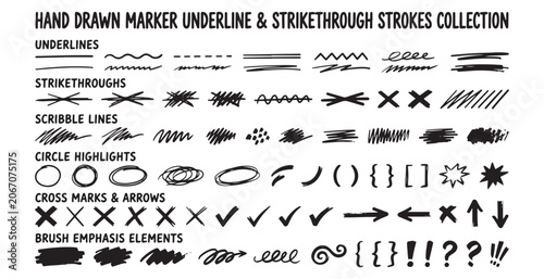 Photos Hand drawn marker underline and strikethrough strokes collection