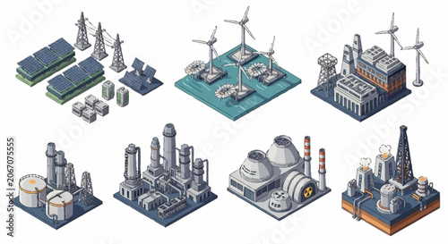 Foto Isometric Industrial Complex and Renewable Energy Facilities.