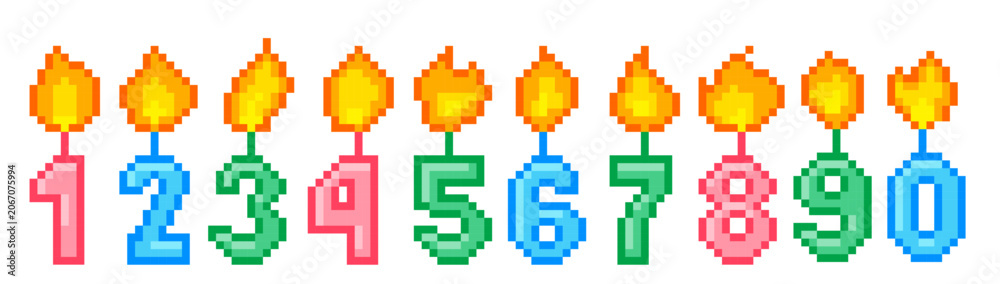 Fototapeta premium Birthday Party Number Candle Set Pixel Art