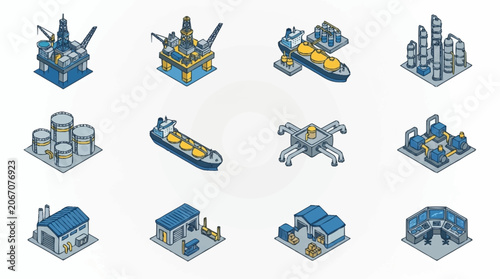Isometric Industrial and Oil Rig Illustrations Collection.