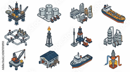 Isometric Industrial Equipment and Vehicles Collection.