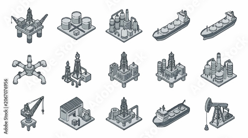 Collection of industrial machinery and equipment illustrations.