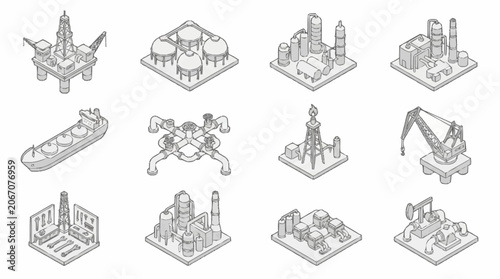 Isometric Industrial Equipment and Structures Collection.