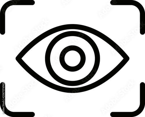 Computer vision vector line icon showing eye scanning and digital camera focus