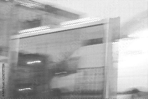 Halftone overlay of a complex structural frame or roof shape on transparent background. Architectural geometric form, multiply blend mode ready.