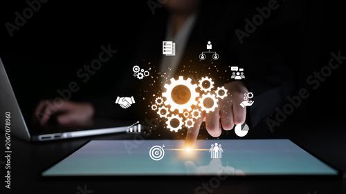 Tableau sur toile Strong teamwork boosts productivity through collaboration, shared goals, and communication strategies that align team dynamics with a unified business vision