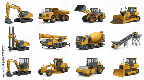 Quadro su tela Collection of heavy construction machinery and equipment.