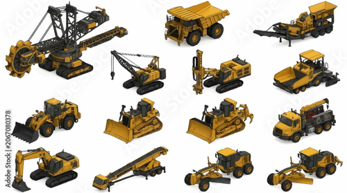 Принти на полотні Collection of heavy construction machinery and equipment.