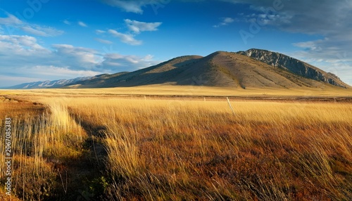 Landscape With Field And Mountain On Baikal