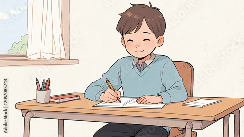 勉強する男子学生 - 勉強する男子学生1