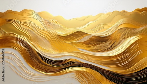 Abstract Landscape Texture And Level Of Golden Water On White Background