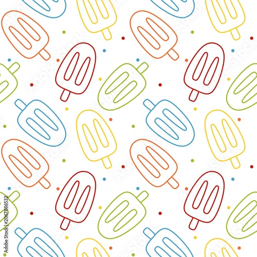 This is a seamless raster pattern featuring playful popsicle illustrations in a bright, pastel color palette.