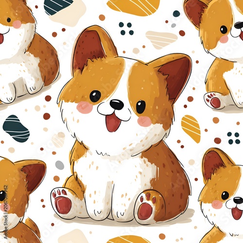 Adorable Happy Corgi Dogs Seamless Pattern Cartoon Illustration