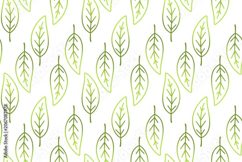 This is a seamless raster pattern featuring minimalist line‑art leaves in two shades of green against a clean white background. 