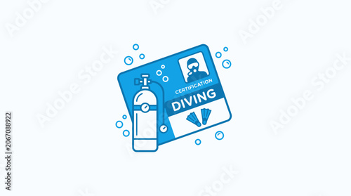 Blue diving certification card and equipment icon.