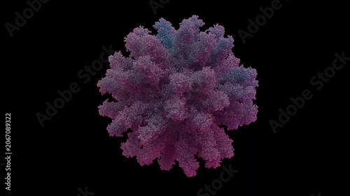 A seamless loop animation of 3D Anellovirus structure TTMV-LY1 Torque Teno Mini Virus capsid, 60-mer Icosahedral Cryo-EM created by 3d render ProRes 4444 XQ 10bit Alpha.
