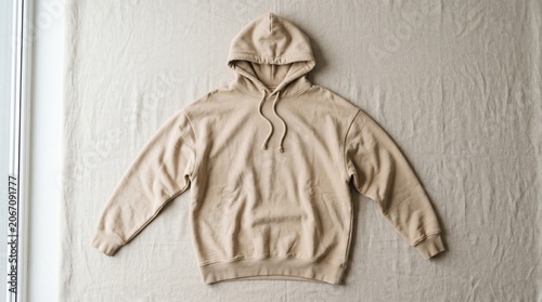 Beige Hoodie Flat Lay Mockup
