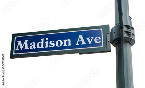 Madison Avenue street sign on a transparent background.