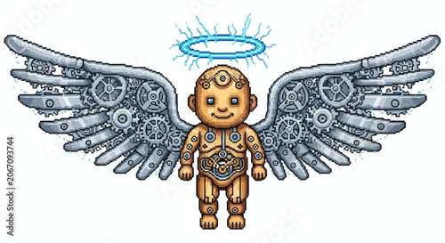 Foto Steampunk Baby Angel with Mechanical Wings and Halo.