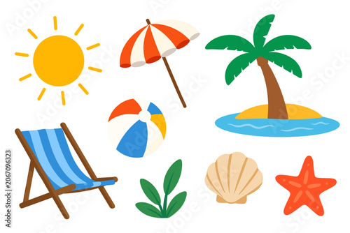 Summer Travel Elements in Modern Flat Style for Tourism Agency Advertising Banners and Marketing Materials