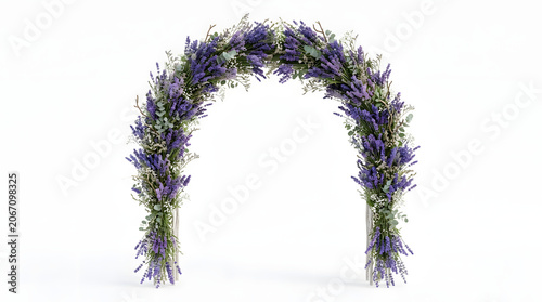 Floral Archway with Lavender and Greenery on White Background