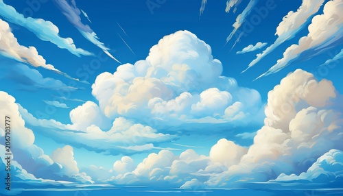 Cloud With Blue Sky In Animation Style Background