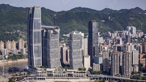 Chongqing cyberpunk city skyline with river