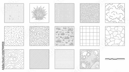 Architectural landscape plan drawing symbols set.