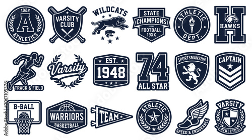 Cuadro en lienzo Collection of vintage college sports and varsity athletic badges