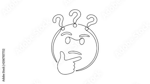 Foto Confused Face with Question Marks, Single Line Drawing