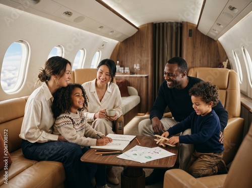 Family Enjoying Private Jet Travel Together