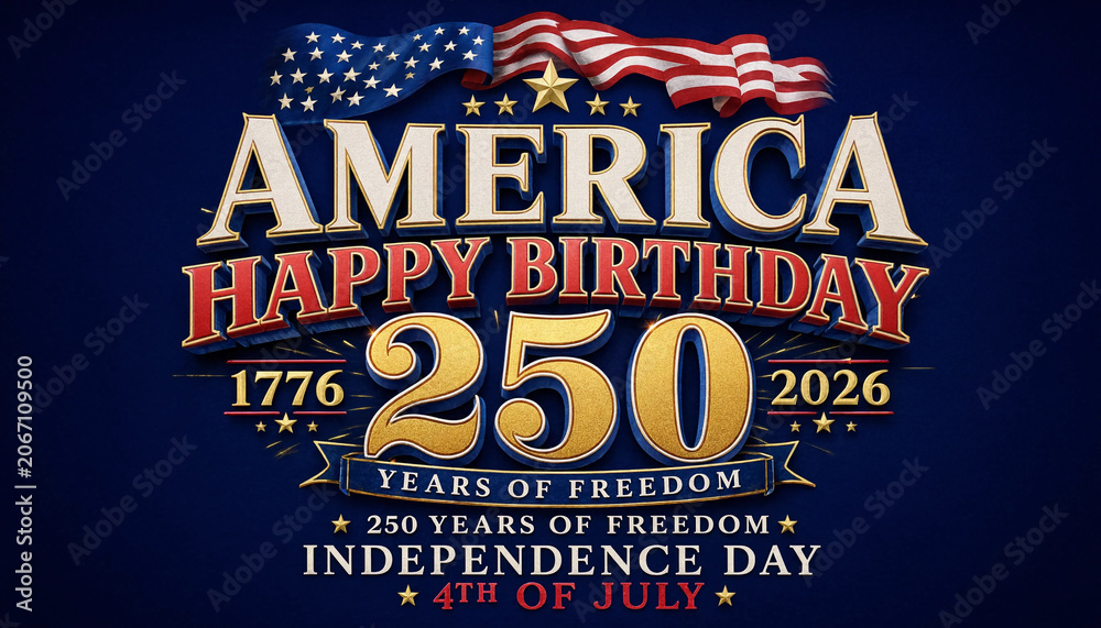 Fototapeta premium USA America 250 Birthday Typography for 4th of July 2026