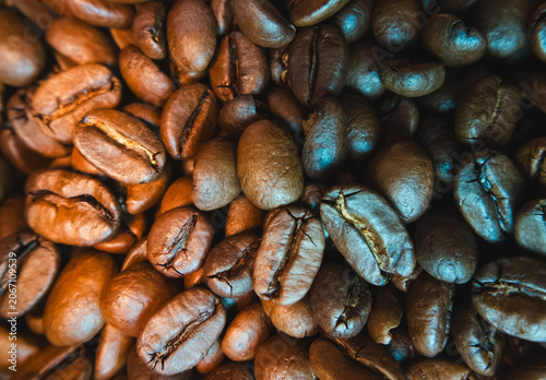 Foto Macro Selective Focus Roasted Coffee Beans Close-up, Food Photography, Detail Te