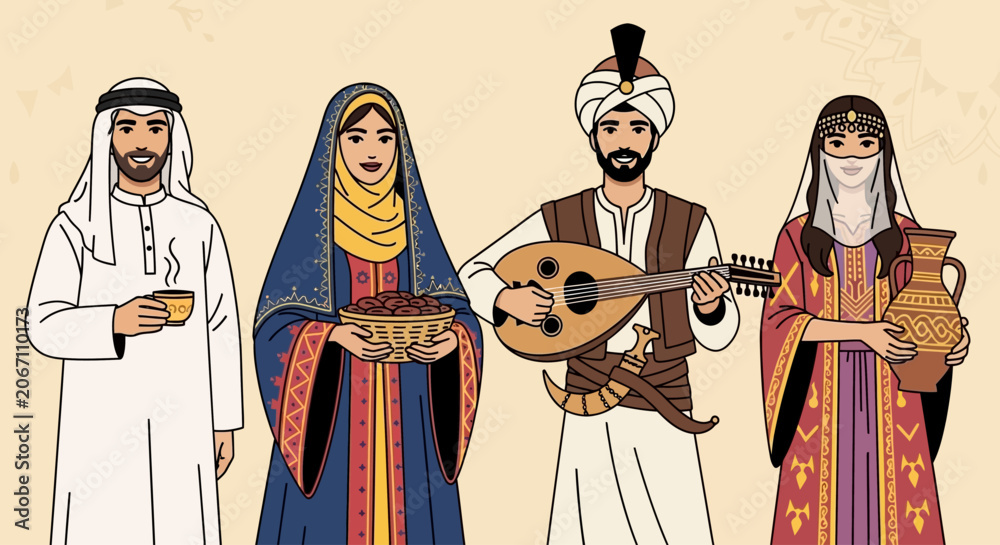 Obraz premium Middle Eastern people in traditional clothing