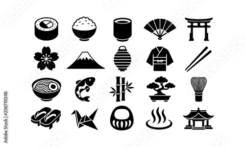 Japanese food and culture icon set
