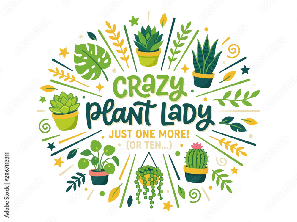 Fototapeta premium Crazy Plant Lady Circular Botanical Illustration Design