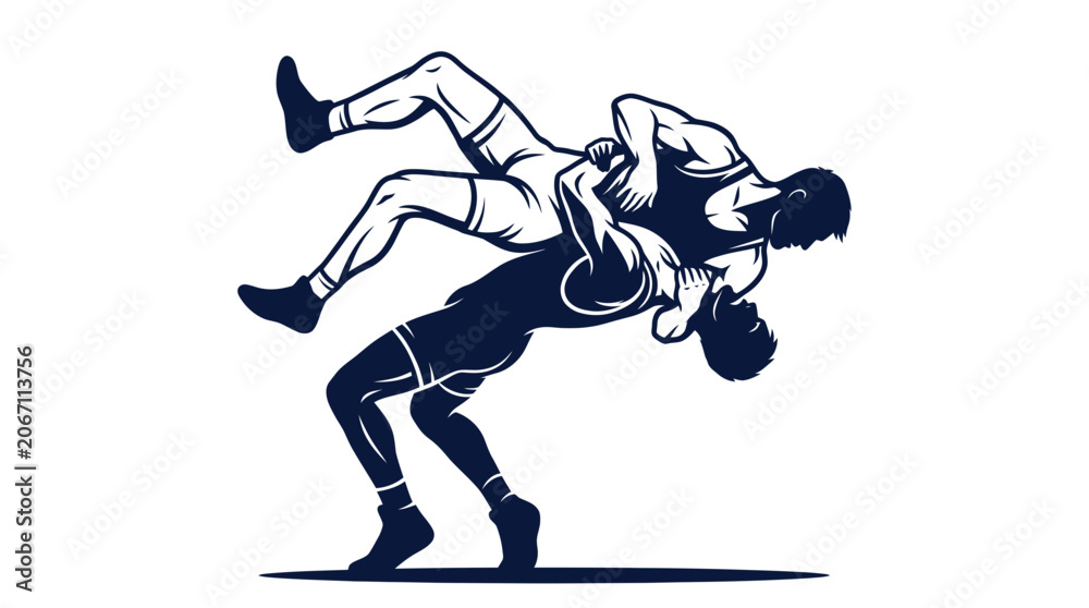 Fototapeta premium Professional wrestling athletes performing a dynamic throw technique