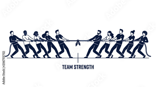 Diverse teams engaged in a tug of war competition for strength