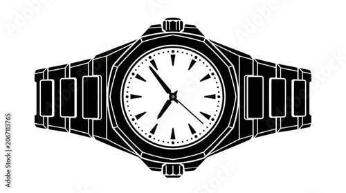 Cuadro en lienzo Luxury wristwatch icon with metal bracelet and octagonal bezel