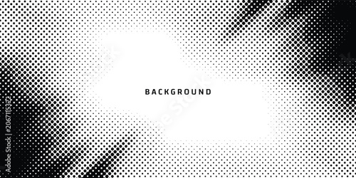 Abstract Black and White Halftone Dot Pattern Background with Dynamic Diagonal Wave Gradient and Center Frame Copy Space Texture