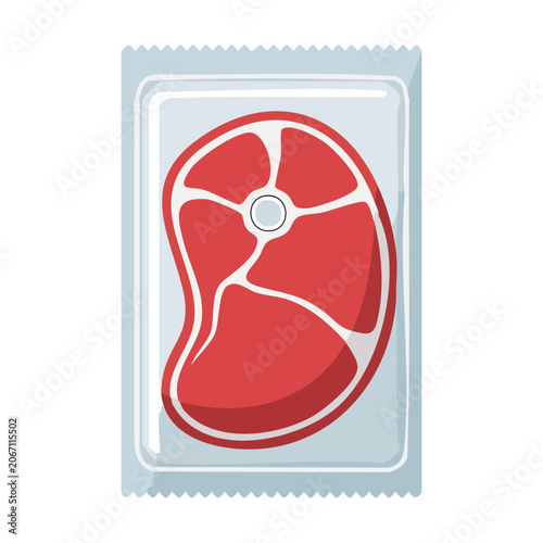 Flat design illustration of raw meat steak in packaging