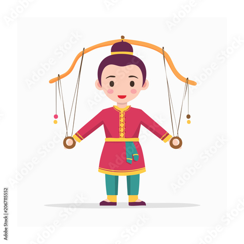 Traditional Puppet Master in Flat Design Illustration
