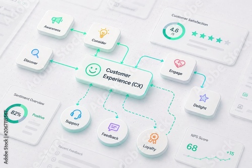 Customer Experience CX Journey Mapping with Feedback Support Satisfaction and Loyalty Icons