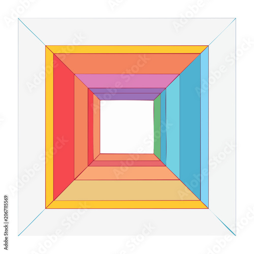 Abstract colorful tunnel with perspective and square shape