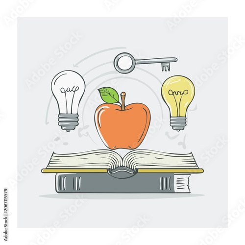 Apple, Books, Lightbulbs and Key - Symbolizing Knowledge and Ideas